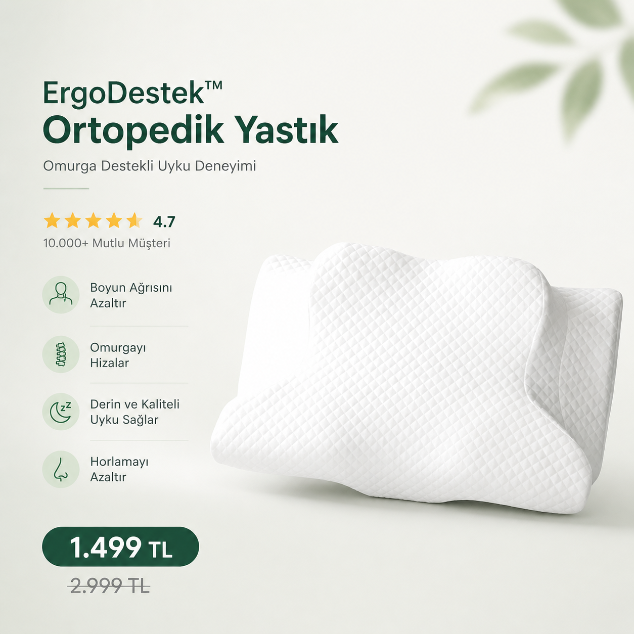 Yhonca ErgoDestek™ Ortopedik Boyun Yastığı | Omurga Destekli Uyku Yastığı